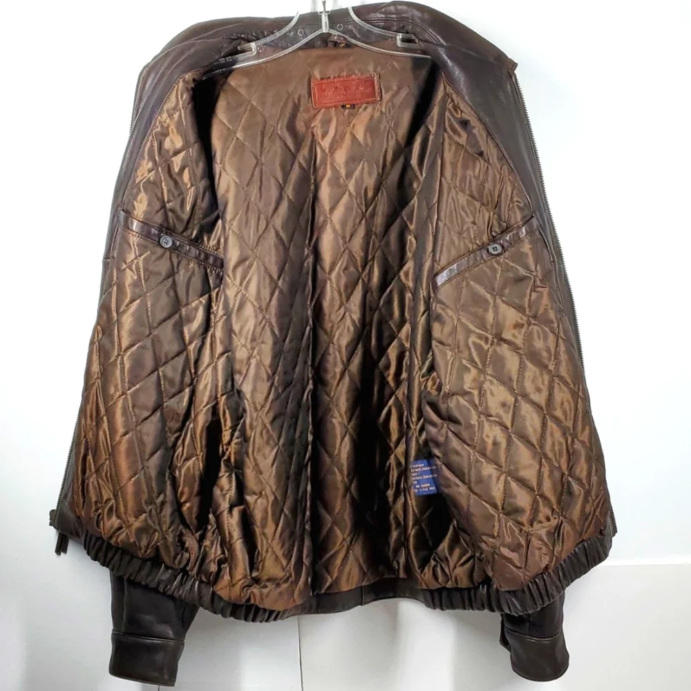 Brooks Brothers Lambskin Leather Bomber Jacket Brown Mens L XL EUC